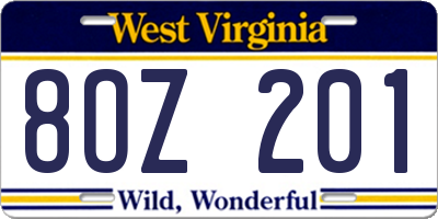 WV license plate 8OZ201