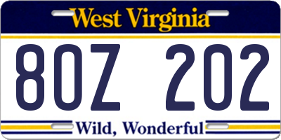 WV license plate 8OZ202