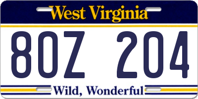 WV license plate 8OZ204