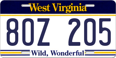 WV license plate 8OZ205