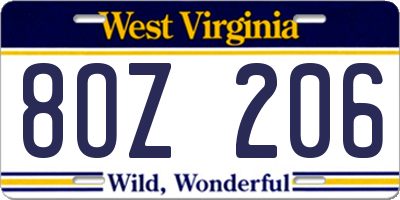 WV license plate 8OZ206