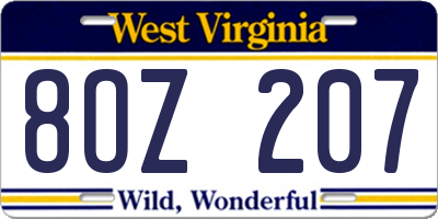WV license plate 8OZ207