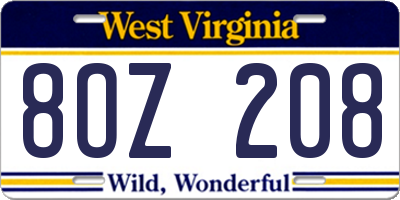 WV license plate 8OZ208