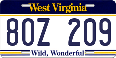 WV license plate 8OZ209