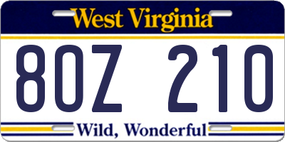 WV license plate 8OZ210