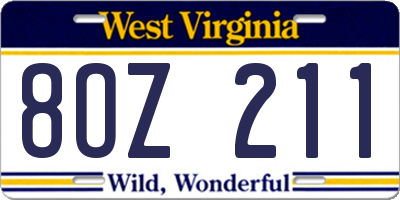 WV license plate 8OZ211