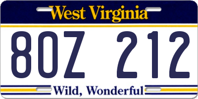 WV license plate 8OZ212