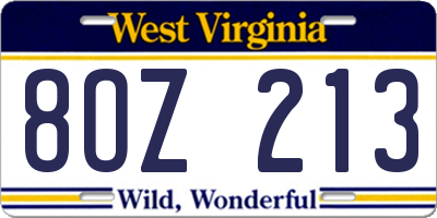 WV license plate 8OZ213