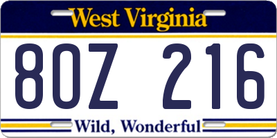 WV license plate 8OZ216