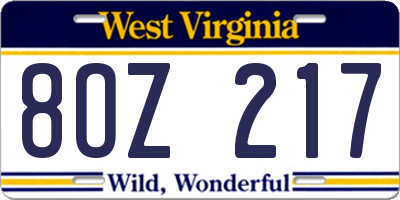 WV license plate 8OZ217