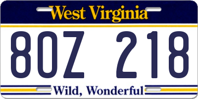 WV license plate 8OZ218