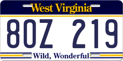 WV license plate 8OZ219