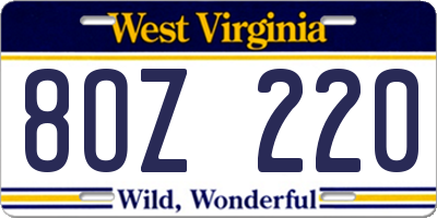 WV license plate 8OZ220