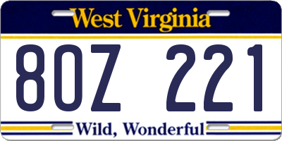WV license plate 8OZ221