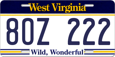 WV license plate 8OZ222