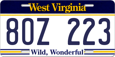 WV license plate 8OZ223