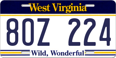 WV license plate 8OZ224
