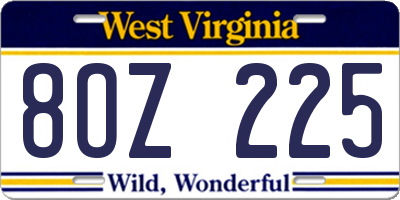 WV license plate 8OZ225