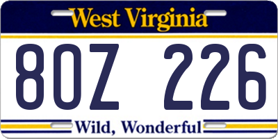 WV license plate 8OZ226