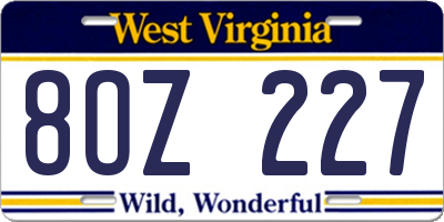 WV license plate 8OZ227