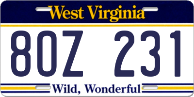 WV license plate 8OZ231