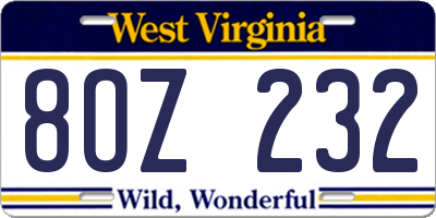 WV license plate 8OZ232