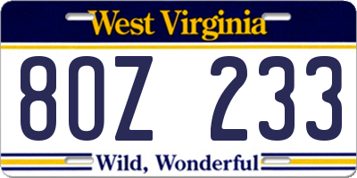 WV license plate 8OZ233