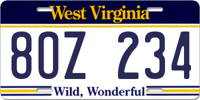 WV license plate 8OZ234