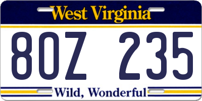 WV license plate 8OZ235