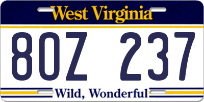 WV license plate 8OZ237