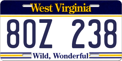 WV license plate 8OZ238