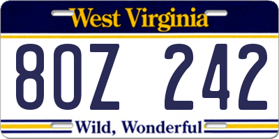 WV license plate 8OZ242