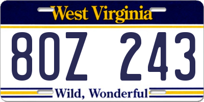 WV license plate 8OZ243