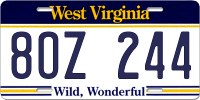 WV license plate 8OZ244