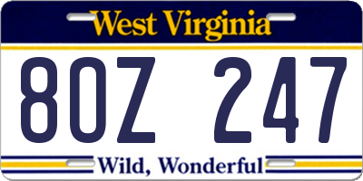 WV license plate 8OZ247