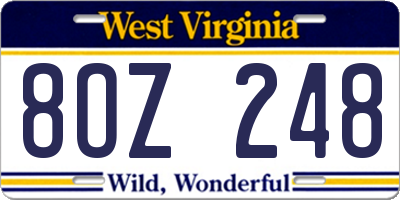 WV license plate 8OZ248