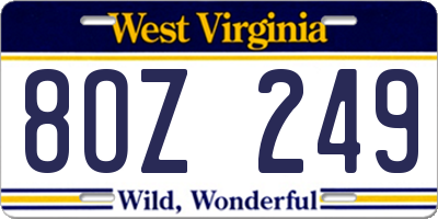 WV license plate 8OZ249