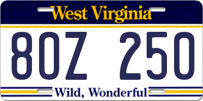WV license plate 8OZ250