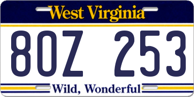WV license plate 8OZ253