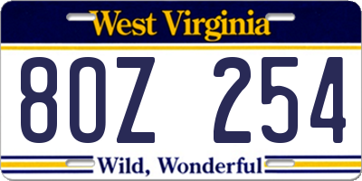 WV license plate 8OZ254