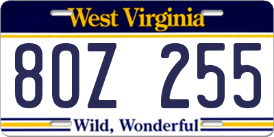 WV license plate 8OZ255