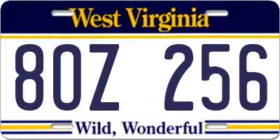 WV license plate 8OZ256