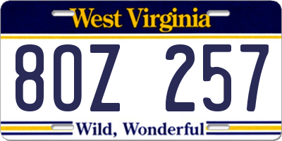 WV license plate 8OZ257