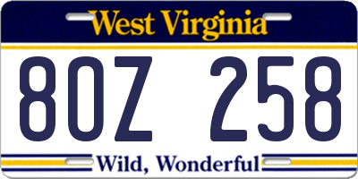 WV license plate 8OZ258