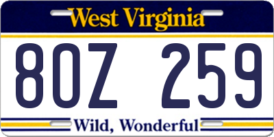 WV license plate 8OZ259