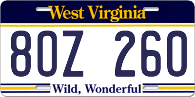 WV license plate 8OZ260
