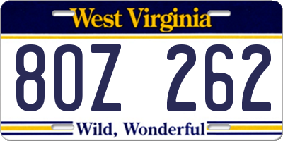 WV license plate 8OZ262