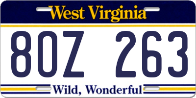 WV license plate 8OZ263