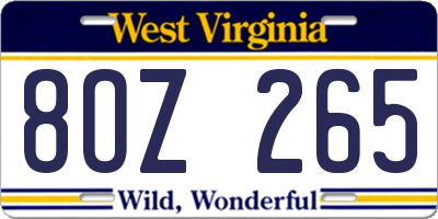 WV license plate 8OZ265
