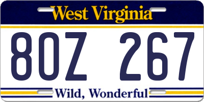 WV license plate 8OZ267